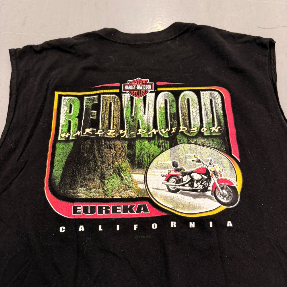 Vintage 2000 Harley Davidson Redwood Eureka CA Sleeveless Muscle T-Shirt Black L - Picture 5 of 12